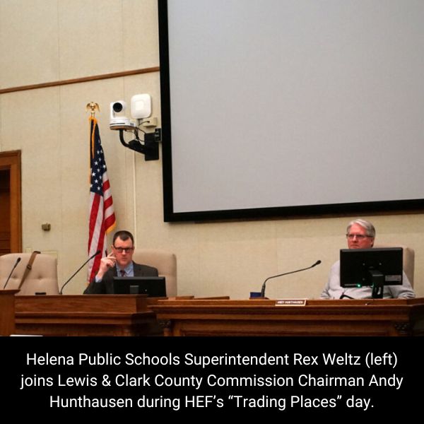Helena Public Schools Superintendent Rex Weltz, left, join-Lewis-Clark-County Commission Chairman Andy Hunthausen during HEFs Trading Places day.